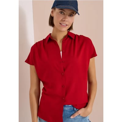 Basic blouse met overhemdkraag in effen kleur
