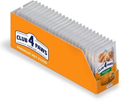 CLUB 4 PAWS Premium volwassen kat natvoer met eend in saus - 24x 85g