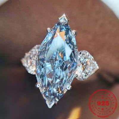 Hoyon incrusté Topa bleu oeil de cheval en forme de coeur Zircon bague de mariage dames bijoux de mariage S925 couleur argent number 6 gray