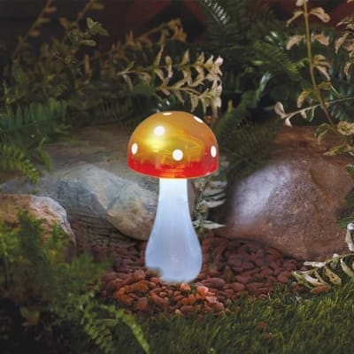 Paddenstoel Tuinlamp - Decoratieve Verlichting - Buiten Verlichten - Automatische Dag/Nacht Sensor - 28cm Hoog - Wit Licht