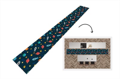 Keukenloper - Keukenmat - Patronen - Aarde - Ruimte - Raket - 400x50 cm - Keuken vloerkleed