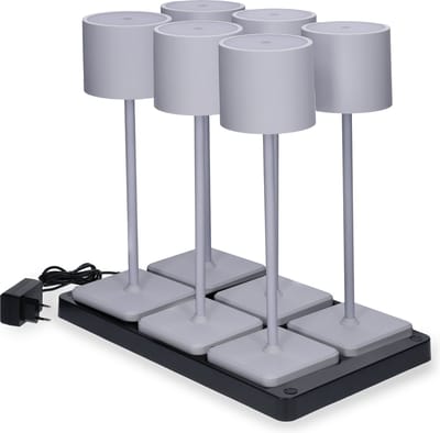 LED's Light Set van 6 tafellampen met oplaadstation - Draadloos en oplaadbaar - Binnen en buiten - Grijs