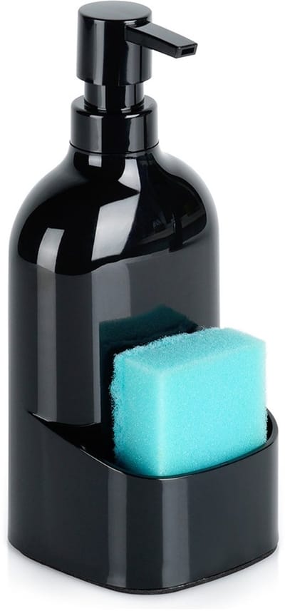 Afwasmiddeldispenser met Sponsbak Zwart 500 ml - Zeepdispenser voor De Keuken - Vaatwasmiddeldispenser