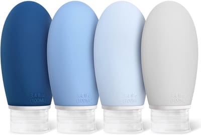Famanu – 100 ml siliconen reisflessen - set van 4 stuks - lekvrij - navulbare draagbare reiscontainer voor shampoo - crèmespoeling - BPA-vrij en