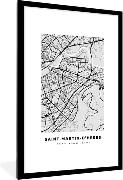 Fotolijst incl. Poster - Plattegrond - Kaart - Stadskaart - Frankrijk - Saint-Martin-d'Hères - 80x120 cm - Posterlijst