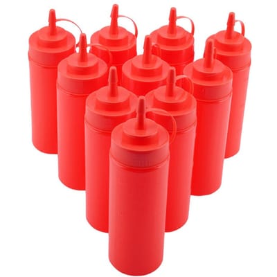 340ml  10 stuks / Set Plastic Condimentdispenser voor Saus Olie Crème Azijn (Rood) Red
