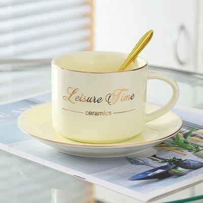 Tasse en céramique de style nordique avec lettres, design créatif, tasse à café avec soucoupe et cuillère, tasse à lait pour petit-déjeuner, bureau, maison, tasse à eau beige