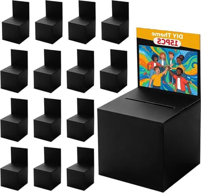 Loterij Boxen - Suggestie Boxen Stembussen - Evenementen Organiseren - Verwijderbare Header - 15 x 15 x 15 cm - Zwart