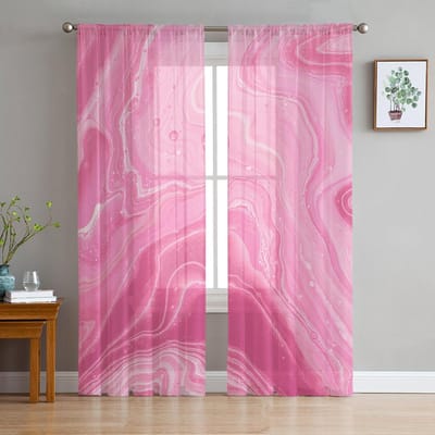 Marmertextuur Vloeibaar Pigment Roze Transparante Gordijnen voor Woonkamer Decoratie Raamgordijnen Keuken Tule Voile Gordijnen W135 x H115cm x1 pink