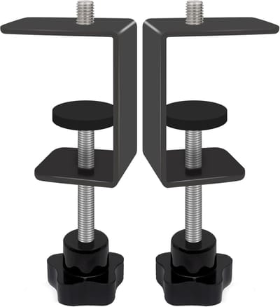 SnelShoppen - Set van 2 Heavy Duty Verstelbare C Klemmen met M10 Stud Houder - Stalen Bureau Klem voor Lamp, Microfoon, Verlichtingspalen & Tafel | Mu