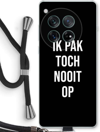 Case Company® - Hoesje met koord geschikt voor OnePlus 12r hoesje met Koord - Ik pak nooit op - Zwart - Telefoonhoesje met Zwart Koord - Bescherming aan alle Kanten en Over de Schermrand