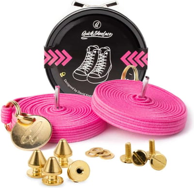 Quick shoelaces - Met één hand veters strikken - Prestige - Gecoat met een laagje 24k goud - Pink - Schoenveter met fixatie spikes - Rose