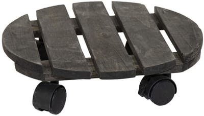 Mega Collections Planten trolley - Acacia hout - D25 x H8 cm - tot 50 kg - multiroller - hondje