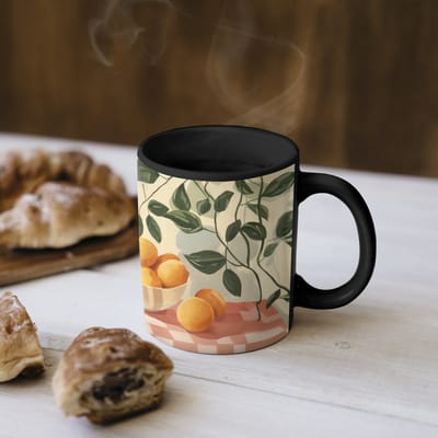 Magische Mok - Foto op Warmte Mokken - Koffiemok - Citroenen - Glas - Tafelkleed - Geblokt - Magic Mok - Beker - 350 ML - Theemok