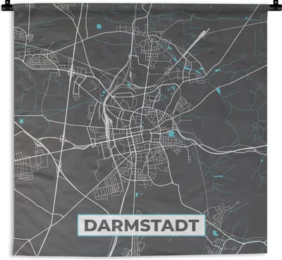 Wandkleed - Wanddoek - Stadskaart – Kaart – Darmstadt – Blauw – Duitsland – Plattegrond - 180x180 cm - Wandtapijt