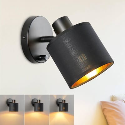 Rosnek 1 Stuk Verstelbare Wandlamp Zwart - Linnen Kap - Met Draaischakelaar & Dimmer - E27 Fitting - Moderne Leeslamp voor Slaapkamer & Hotel Chique