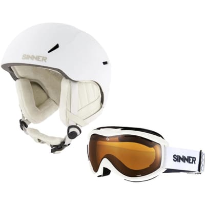 SINNER Combi-Pack (Skihelm Crest+ Goggle Toxic) Unisex - Mat Wit - Maat S (50-54 cm)