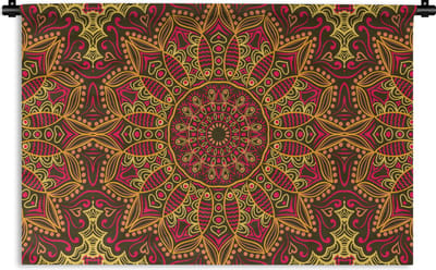 Wandkleed - Mandala - Bohemian - Hippie - Bloemen - Design - Wanddoek - Muurdoek - Katoen - Tapestry - Woondecoratie - Woonkamer - 90x60 cm - Wandtapijt - Wandkleden voor binnen - Muurdecoratie - Muurkleed