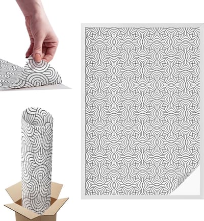 Tulup Raamfolie Anti inkijk - Geometrische halve cirkels Anti inkijk Raamfolie - 100x146 cm - Zwart-wit Raamfolie Tegen inkijk - Zelfklevende Anti inkijk Folie Glas in Lood - Voor de woonkamer, voor het kantoor, voor de slaapkamer
