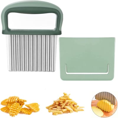 Peysaitr - Golvend Snijmes - met beschermhoes - Aardappel snijder - Groente & fruit snijder - Creatief Snijden - RVS - Groen - 1 stuk
