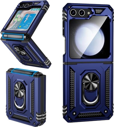 Hoesje Geschikt Voor Samsung Galaxy Z Flip 5 hoesje met Ring Houder - Anti-Shock Hybrid Armor case - Blauw