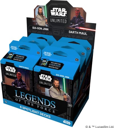Star Wars Unlimited TCG – Legends of the Force Spotlight Deck – Qui-Gon Jinn & Darth Maul – Display met 6 Decks – Engelstalig Kaartspel – Ready to Play