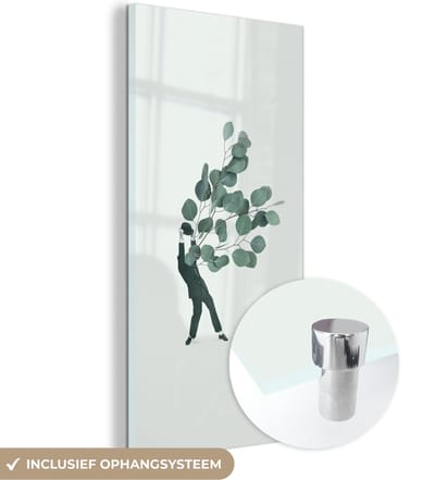 MuchoWow® Glasschilderij 60x120 cm - Schilderij acrylglas - Ballon - Man - Retro - Foto op glas - Schilderijen