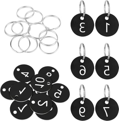 Kunststof Nummerplaten - ID Tags - Objecten Markeren - Waterdicht & Duurzaam - 3.4cm Diameter - Zwart