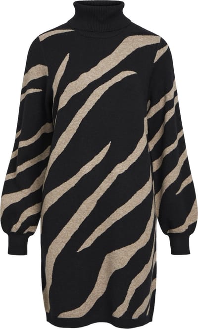 Object Objray L/s Knit Rollneck Dress Dames - Jurk - Zwart - Maat L