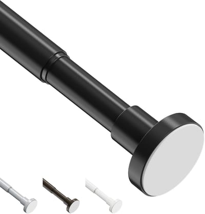 Famanu - Verstelbare douchegordijnstang 46-119 cm zwart, sterke veer telescoopstang zonder boren