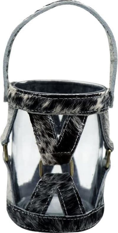 Lantaarn Koeienhuid Zwart Glas 10x10x15cm