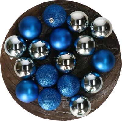 Krist+ Kerstballen - 48x st - helder blauw / zilver - 5 cm - kunststof - glitter/glans/mat