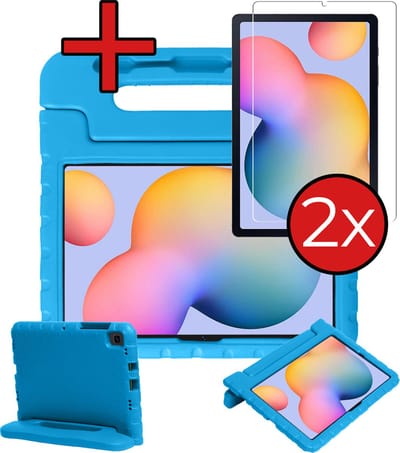 Hoesje - Geschikt voor Samsung Galaxy Tab S6 Lite - Met 2x Screenprotector - Kinderhoes - Shockproof Bumper - Kidsproof Case - Tablethoes - Kinder Hoes Cover - Blauw