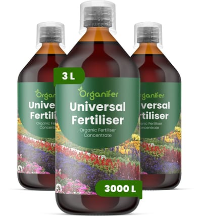 Vloeibare Universele Meststof 3X1 L Voor 3000 L - Npk 3-4-3 - Ondersteunt Een Gelijkmatige Groei - Geschikt Voor Groenten - Sierplanten - Gazon - Kruiden En Fruitplanten - Ideaal Voor Tuinen - Kassen - Potten En Vollegrond - Organifer