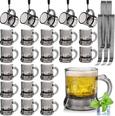 Dailygoods- Borrelglas 25 Stuks 30ml - Herbruikbaar - Plastic - Met Handvat - Kettingkoord - Ideaal voor Feestjes - Shotglazen
