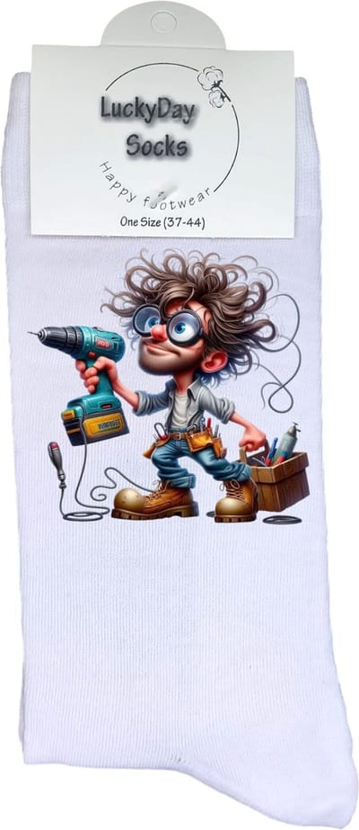 Klusser - Opkikker - Grappige sokken - Valentijns cadeau - Verjaardagscadeau - Sint cadeau - Leuke sokken - Verbouwing - Vrolijke sokken - Cadeautje - Grappig cadeau - Kerst Sokken - Vaderdag - Moederdag - Kerstcadeau - Sokken maken Happy - 37-44