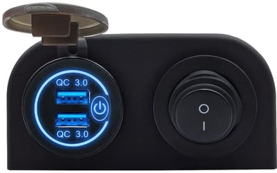 ProRide 12V USB Autolader 2 Poorten Opbouw met Schakelaar - QC3.0 - PUSB1QC-B - Tweevoudig opbouw - Blauw