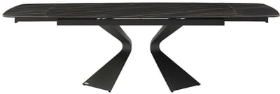 Vente-unique Verlengbare eettafel 6 tot 10 personen van gehard glas, keramiek en metaal - Zwart marmereffect - KAJARI van Maison Céphy