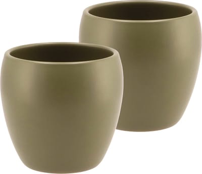 DK Design Bloempot/plantenpot - 2x - Vinci - olijfgroen mat - voor kamerplant - D13 x H14 cm