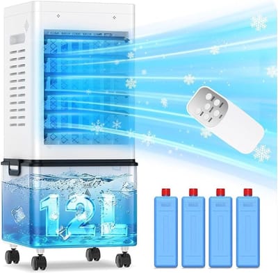 Mobiele Airconditioner - Mobiele Aircooler - Stil & Draagbaar - Luchtkoeler met Grote 10L Watertank - Klimaatbeheersing - Timer & Afstandsbediening - Compacte Aircooler voor Thuis, Woonkamer, Slaapkamer & Kantoor - Wit