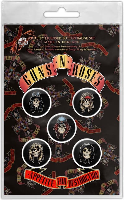 Guns N' Roses - Appetite For Destruction Badge/button - Set van 5 - Zwart