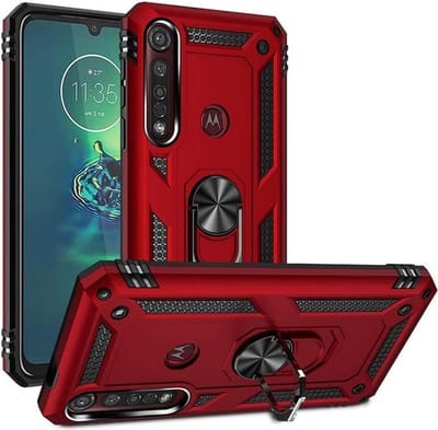 Anti-Shock Hybrid Ring Armor Hoesje - Geschikt voor: Motorola Moto G8 Play / One Macro - Rood