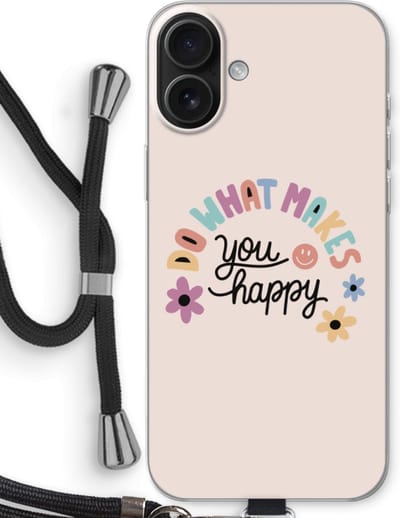 Case Company® - Hoesje met koord geschikt voor iPhone 16 Plus hoesje met Koord - Happy days - Telefoonhoesje met Zwart Koord - Bescherming aan alle Kanten en Over de Schermrand