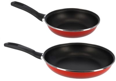 2x formaten koekenpannen set rood Merida - 26 en 30 cm diameter - Braadpannen/bakpannen