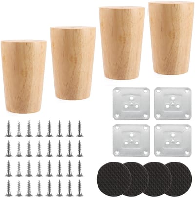Dailygoods- Meubelpoten 6 cm - Houten Poten - Bankpoten/Kastpoten - Robuust/Rond - Zware Belasting - Inclusief Montageplaten - Tafelpoten