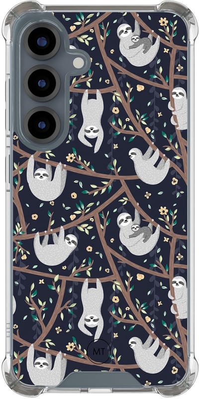 Hoesje (shockproof) geschikt voor Samsung Galaxy S25 - Luiaard print - Extra sterke case - TPU/polycarbonaat - Print - Blauw, Transparant