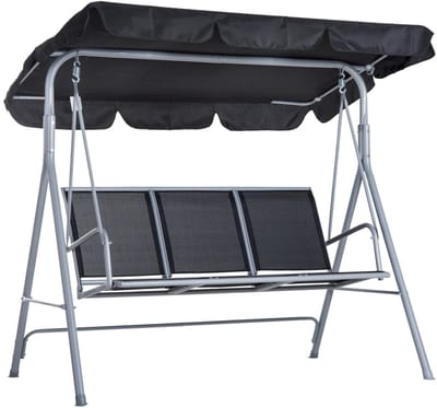 ITRONIQ Tuinschommel 3 Personen - Schommelbank Voor Tuin Balkon en Terras - Verstelbare Rugleuning - Metalen Frame - Zwart