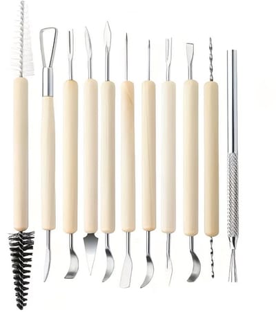 Houtkleurig klei gereedschap set 11 delig boetseer gereedschap voor beginners en gevorderden houten handvatten metalen snij en modelleer tools klei en boetseer gereedschap