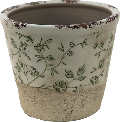 Keramiek Bloempot voor Binnen – Groen Bladeren – Rustieke Pot – Ø 16 cm – Bladerenmotief
