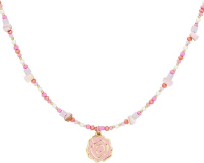 beaded rose ketting - roze &